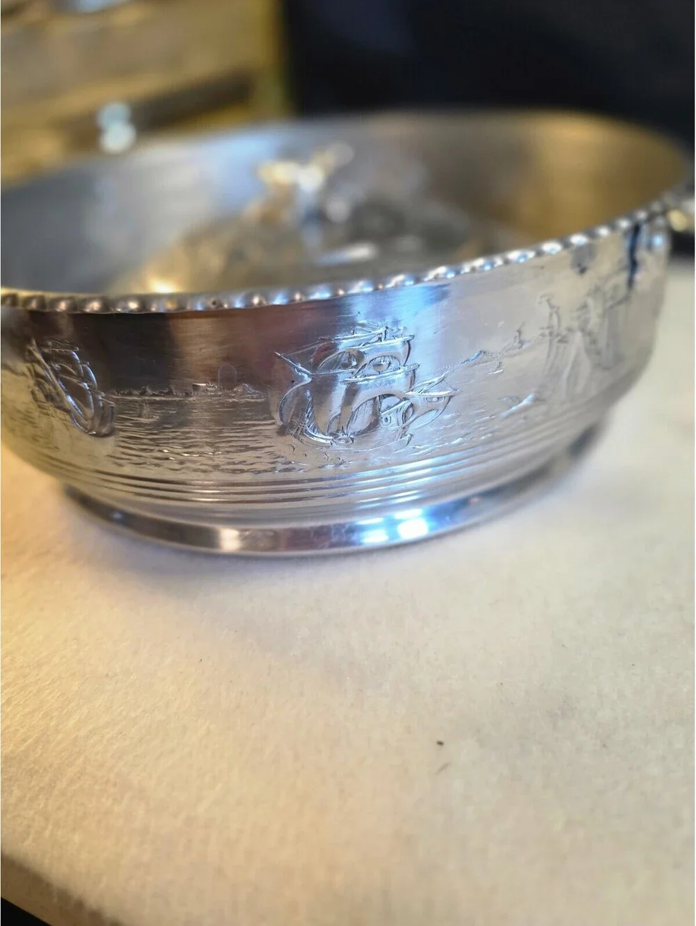 Vintage Forman 4 Ware Aluminum Covered Casserole Glass Insert Sailing Ships